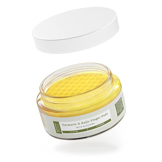 Turmeric & Kojic Infused THICK Exfoliating & Cleansing Finger Pocket Pads for Discoloration, Dark Spots, Acne Scars, Uneven Skin. Deep Clean & Unclog Pores, Brighten, Glow & Smooth Skin (Pack of 15)