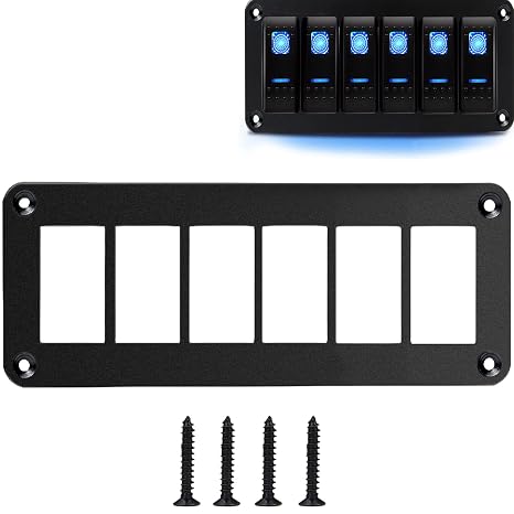 MIIGII Switch Panel, 6 Gang Rocker Toggle Switch Aluminum Housing Bracket for Car Truck Marine Boat RV Vehicle, Waterproof Panel