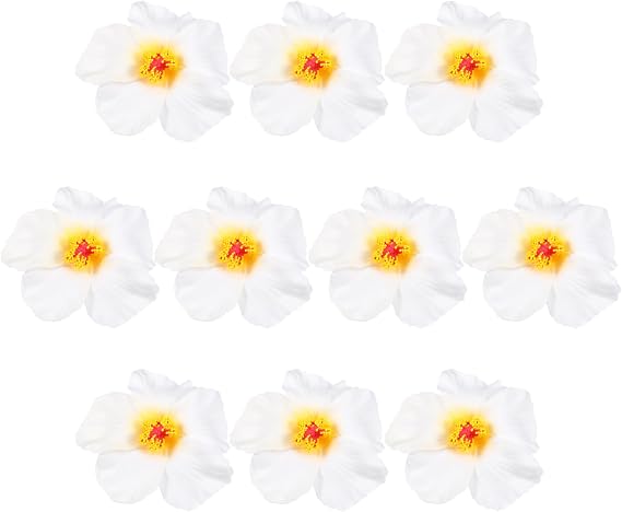 HOMSFOU 10Pcs Artificial Hibiscus Flowers White Eva Tropical Luau Party Decorations Hawaiian Flowers for Wedding Photography DIY Material 3.93In