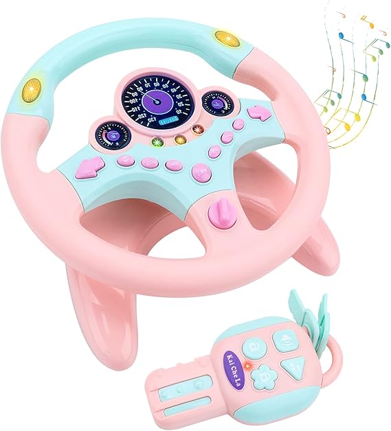 deAO Kids Steering Wheel Toy Driving Toy with Lights & Music,Pink