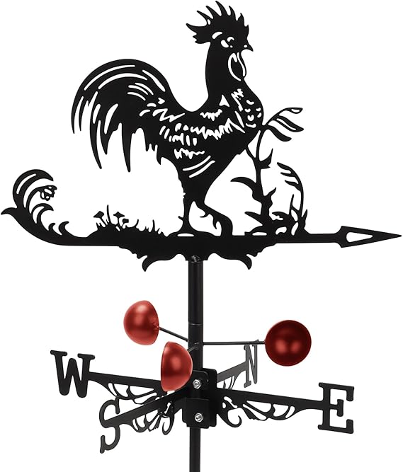 Metal Rooster Shape Weathervane, Wind Direction Indicator, Roof Mount Weather Vane, Outdoor Scene Garden Chicken Weather Vane Ornament for for Shed Farmhouse Yard Patio Decor