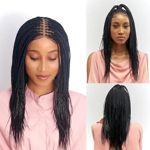 Wow Braids Box Braid Wig - Micro Knotless Braided Wigs For Black Women, With 360 Glueless Full Swiss Lace Cap,& Human Baby Hair Frontal, Synthetic Long Neat African Handmade Braiding - 12" / Black