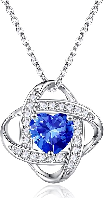Iefil Love Knot Birthstone Necklace, Anniversary Birthday Gifts for Women