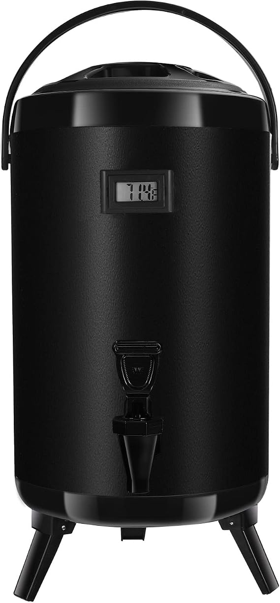 Hot Beverage Dispenser, Stainless Steel Insulated Beverage Dispenser Cold and Hot Drink dispenser with Thermometer3.2-Gallons 12 Liters Water Dispenser with Spigot for Tea & Coffee, Water