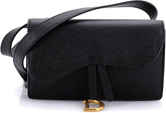 Pre-Loved Saddle Rectangular Belt Bag Leather, Black