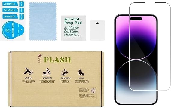 IFLASH 3-Pack HD Crystal Clear Tempered Glass Screen Protector Compatible for Apple iPhone 14 Pro 6.1" 2022 Models - Bubble Free/Case Friendly/Transparent Crystal Clear Version