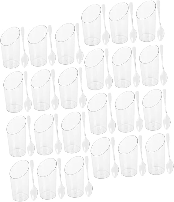 24Sets Dessert Cups with Spoons Multi Function Slanted Pudding Cups for Serving Tiramisu Mousse and More Portable Dessert Bowls for Parties
