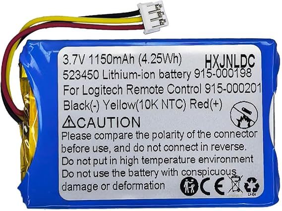 DC 3.7v 523450(503450) 1150mAh Lithium Polymer Replacement Battery for Logitech Harmony Touch,Harmony Ultimate Remote Controls 533-000083 533-000084 915-000198 915-000201