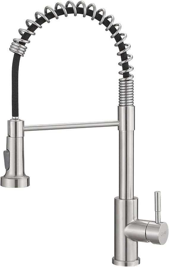 GIMILI Kitchen Faucet with Pull Down Sprayer Brushed Nickel | Single Hole Stainless Steel Sink Faucet, Suitable for Farmhouses, RV, Laundry Room, Outdoor, and Campers