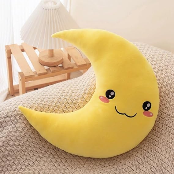45cm Amuseable Moon Pillow Plush Toy - Soft Stuffed Animal Decor, Cute Birthday Gift for Kids Girls Boys (Yellow)
