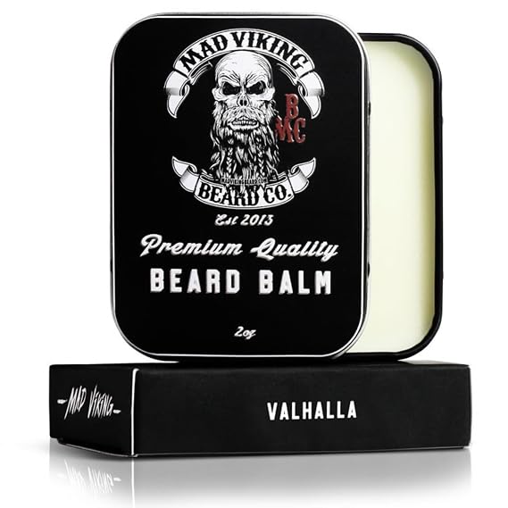 Mad Viking Valhalla Beard Balm Non-Greasy Balm to Soften and Style with a Medium Hold - Made with Shea Butter, Beeswax & Premium Oils - Smooth Sandalwood & Vanilla Scent, Made in the USA - 2oz