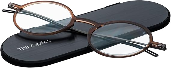 ThinOptics Unisex Adult Glasses Reading, Regular Case / Round Brown, 2.00 US