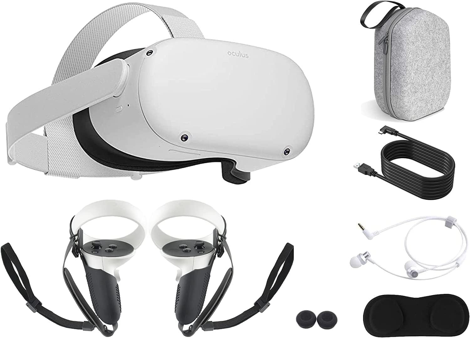 2022 Oculus Quest 2 All-In-One VR Headset 128GB, Touch Controllers, 1832x1920 up to 90 Hz Refresh Rate, 3D Audio,Marxsol Bundle:Carrying Case,Earphone,Link Cable,Knuckle &amp; Hand Strap, GripsLens Cover