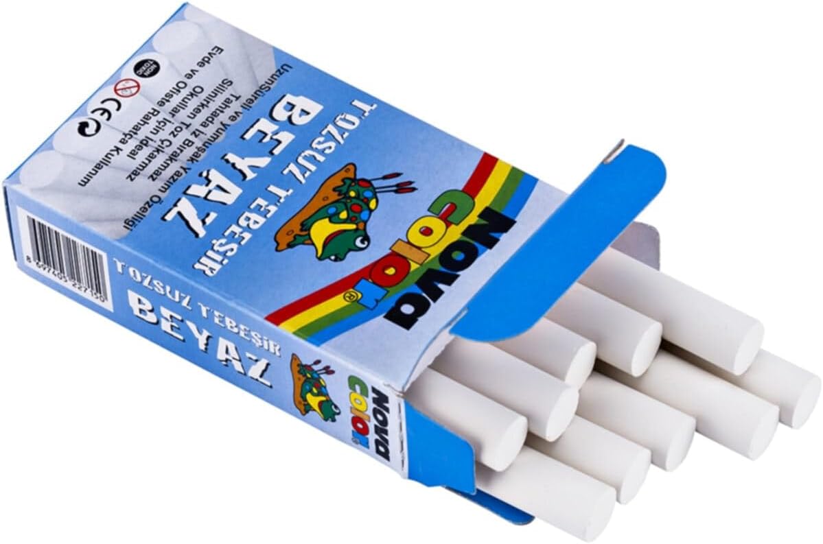 Nova Color Tebeşir Beyaz 10'lu Set, Renkli Tebeşir