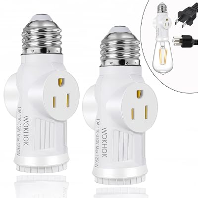 Light Socket to Plug Adapter,Convert E26 Light Socket to 23 Prong Outlet Adapter and Light Bulb Socket,Light Bulb Plug Adapter for Garage Porch,2 PackWhite