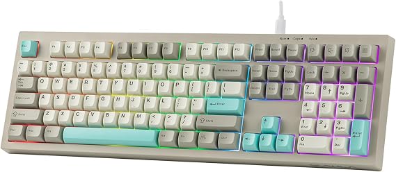 MechLands Aula S102 Membrane Gaming Keyboard with Number Pad, 100% Full Size Layout, USB-C Wired, RGB Backlit, Creamy Silicone Structure, Silent Keyboard for PC Game/Office (Grey)