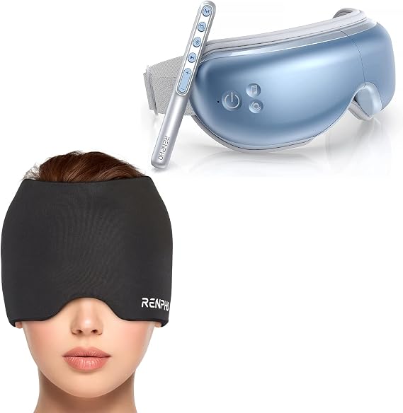 Migraine Relief Cap, Renpho Ice Head Wrap Headache Relief Hat with Hot or Cold Therapy, Eye Massager, Eye Temple Massager with Heat & Remote