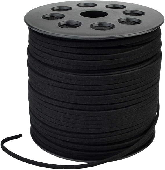 Wobe 100 Yards Faux Leather Cord Flat Suede Cord Spool for Jewelry Making | Lace Ribbon Cord with Spool, 2.6x1.5mm, Soft Durable for Bracelet Necklace Tassels Beading DIY Dream Catchers Crafts (Black)