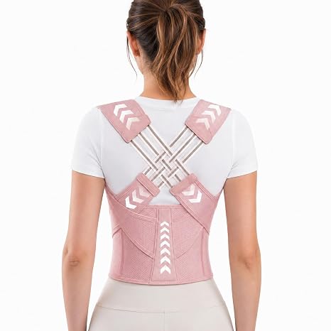 Posture Corrector for Women- Back Brace & Upper Back Straightener with Shoulder Support - Breathable Back Support Belt & Posture Brace with Lumbar Support for Hunchback & Back Pain Relief PINK (M)