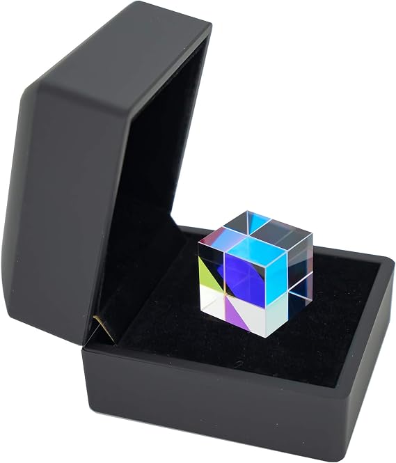 Dichroic X-Cube Prism RGB Dispersion Prism for Physics and Decoration with Storage Box