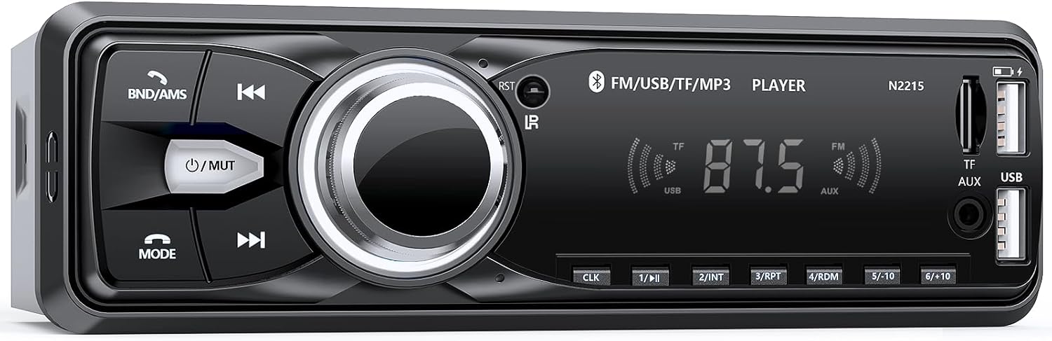 Bluetooth付きカーステレオ、Wistrue FMカーラジオ、ハンズフリーデュアルUSBAUX-inSD、シングルDINラジオ、MP3WMAWAV対応
