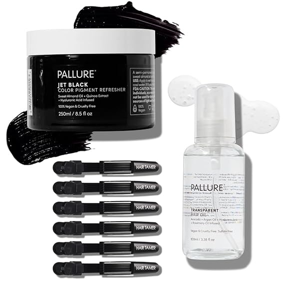 Pallure Color Pigment Refresher Mask Shine Kit, Semi Permanent Hair Color Depositing Conditioner, 8.5 Oz Jet Black