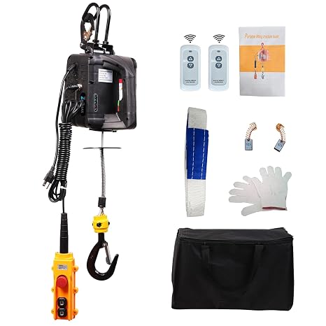 3-in-1 Electric Hoist Winch,1100lb Portable Electric Winch with Double Hooks,110V Wire and Wireless Remote Control Power Winch Crane for Garage, Warehouses, and Factories
