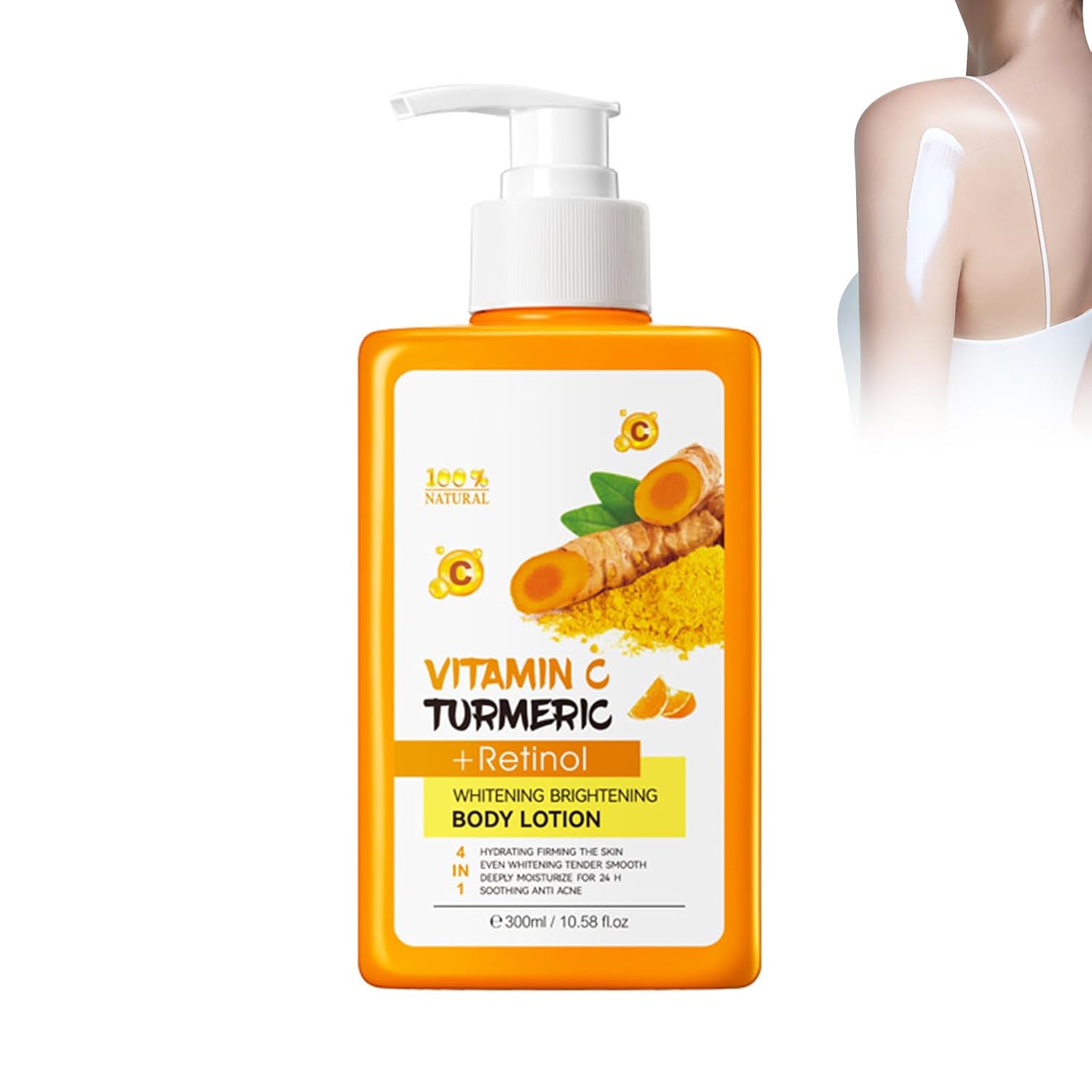 Vitamin C And Turmeric Body Lotion – 300 Ml Aufhellende Körperlotion mit Vitamin C für strahlend schöne Haut Aufhellende Körperfeuchtigkeitscreme für Gesicht & Körper