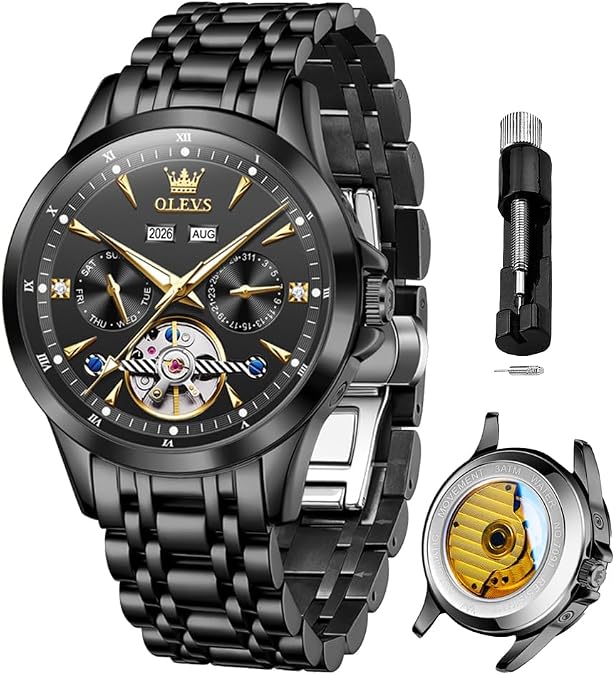 OLEVS Automatic Watches for Men Luxury Skeleton Multi-Function Mechanical Watch Self Winding Date Waterproof Luminous Mens Watch