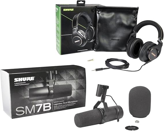 Shure SM7B Cardioid Dynamic Studio Vocal Microphone with SRH840A Professional Closed-Back Over-Ear Monitoring Headphones
