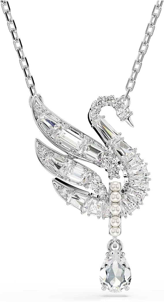 Swarovski Swan Pendant, Swan, White, Rhodium Finish