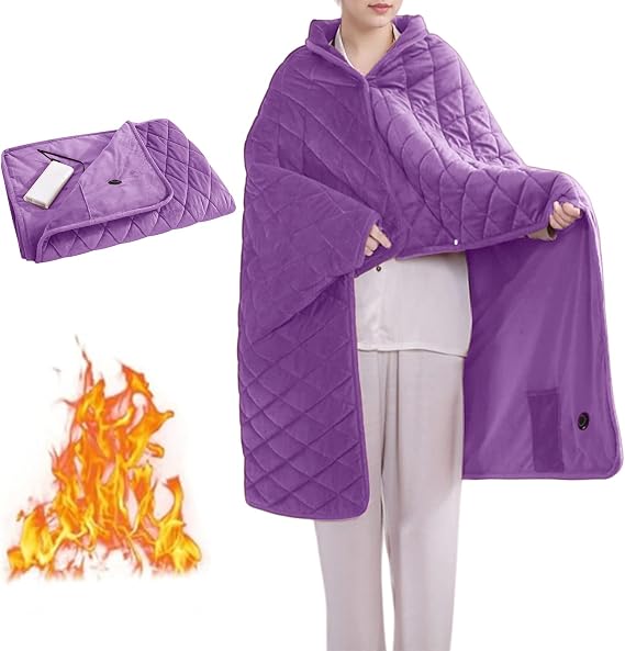 Portable Heated Blanket Soft Warm Heated Lap Rechargeable Electric Throw for Camping Car Travel Use No Battery
