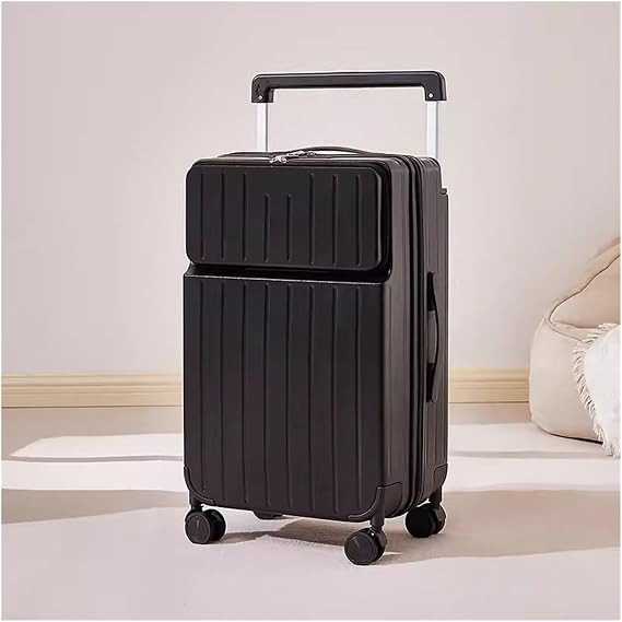 Lightweight Carry On Luggage Wide Handle Suitcase,Hardside Carry-on Suitcase with Charging Port and Spinner Wheels,Carry on Luggage with TSA Lock(Black,20 inches)