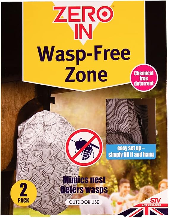 Zero In Wasp-Free Zone Wasp Nest Decoys - Twinpack Poison-Free Visual Wasp Repellent Pet and Child Safe, 2.5x17.5x23 cm, Grey