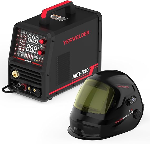 YESWELDER Multifunctional Welders Combo&Plasma Cutter, 6-In-1 Welder & Large View Intelligent Auto-Shade Auto-Darkening Welding Helmet