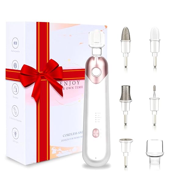 Wedyvko Electric Nail Drill File Set, Manicure and Pedicure Kit, Cordless Electric Nail File, 5 Speeds Hand Foot Care Tool for Nail Grind Trim Polish (White)