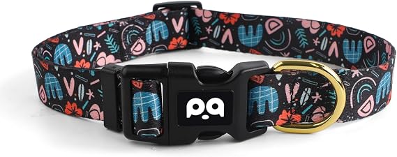 QQPETS Adjustable Soft Dog Collar: Print Flower Pink Multicolor Cute Patterns for XS Small Medium Large Pet Girl Boy Puppy Walking Running Training