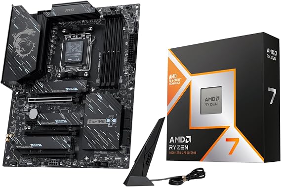 Micro Center AMD 9800X3D Processor with MSI X870E Gaming Plus WF Motherboar | CPU Motherboard Combo, AI Ready, Ryzen 7, AM5, DDR5, PCIe 5.0, M.2 Gen5, USB 40Gbps Type C, Wi-Fi 7, ATX