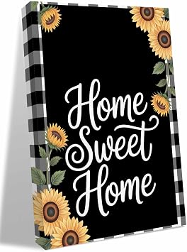 NuYeBiofx Farm Sunflower Black White Buffalo Canvas Wall Art Prints,48"x32" Framed Picture Artwork Sweet Home Printed Canvas Oil Painting for Living Room Bedroom Office,Ready to Hang