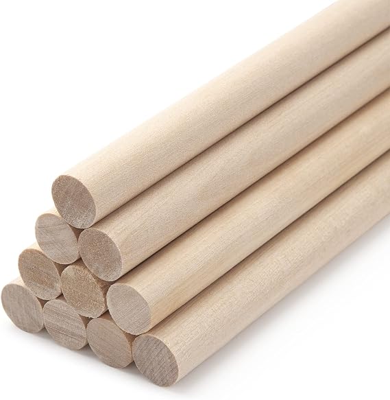 Wooden Dowels Wooden Sticks for Crafts 1.25 cm x 30 cm, 10 PCS Wood Dowel Rods, Round Wood Sticks for Macrame, Unfinished Hardwood Sticks for Crafting, Tiered Cake Support, and Wedding Ribbon Wands