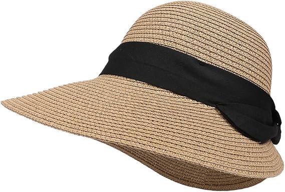 Summer Beach Sun Straw Hats for Women Wide Brim Packable Travel Bucket Hats UPF 50+