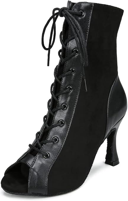 Women Suede Ballroom Dance Boots Latin Salsa Dress Shoes Practice Footwear 2.5inch 3.5inch Heels YT22