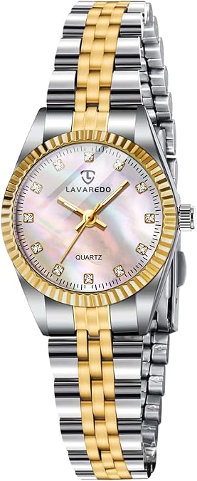 Gold Womens Watch Set, 18K Gold Plated Bangle Bracelets Ring for Women, Dainty Ladies Wrist Waterproof Analog Watch with Luminous, Valentine Anniversary Birthday Gifts for Women