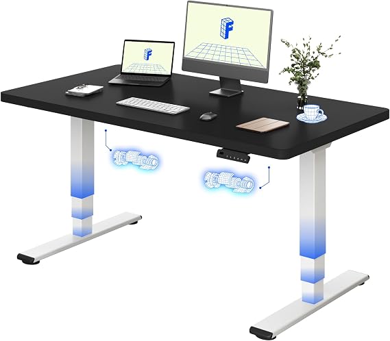 FLEXISPOT E5 Electric Standing Desk 2 Motors 3 Stage 140 * 80CM One Piece Desktop Height Adjustable Desk with Memory Smart Panel, Anti-collision System, White+Black