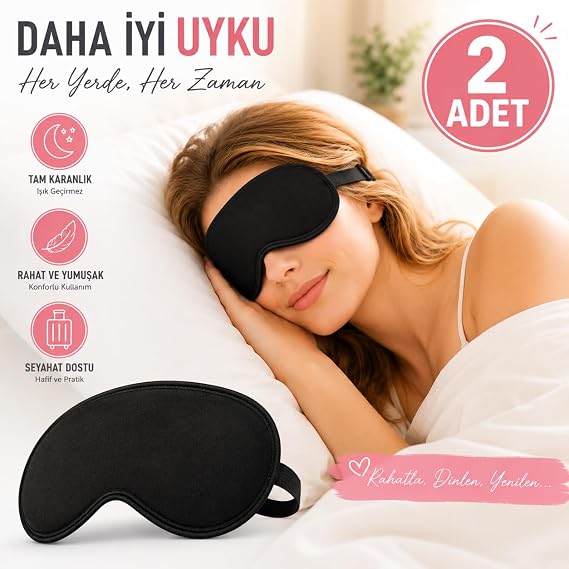 2 Adet Uyku Göz Bandı Işık Geçirmez Uyku Maskesi Seyahat Dinlenme Ve Meditasyon İçin