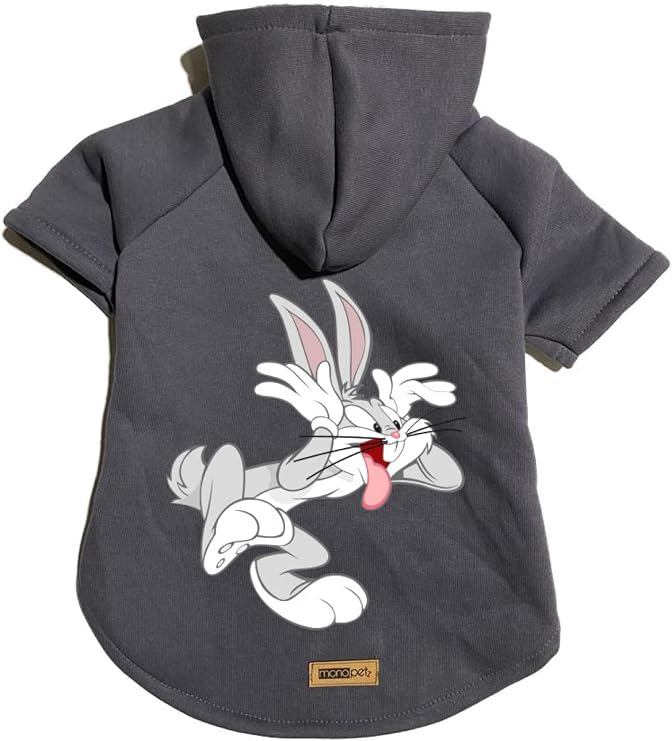 Hooded Fleece Sweatshirt Dog & Cat Outfit & Dress - Anthracite Bugs Bunny M Size
