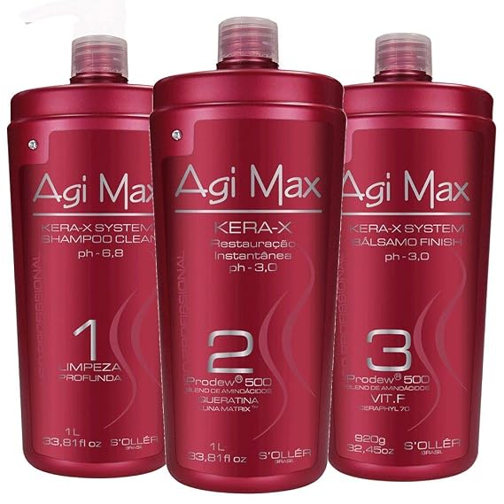 Brazilian Keratin Hair Treatment Kit 1 liter - 3 Steps (3 x 1000ml) - The Best Straightening! by Agi Max Traditional