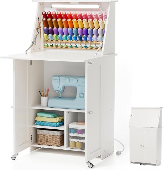 Crafit Sewing Table with Storage, Sewing Machine Desk with Lights