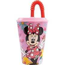 Disney Minnie Mouse Drinking Cup with Straw - Reusable Semi-Rigid Plastic Cup BPA Free Capacity 430ml