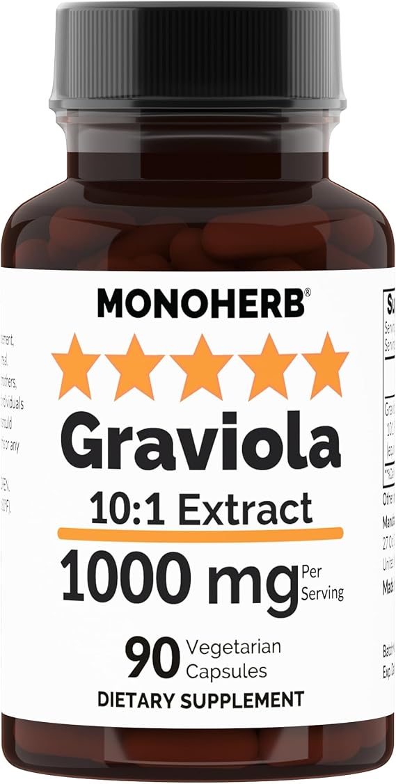 Graviola 10:1 Extract - 1000 mg per Serving - Serving Size: 2 Capsules - 45 Servings per Bottle